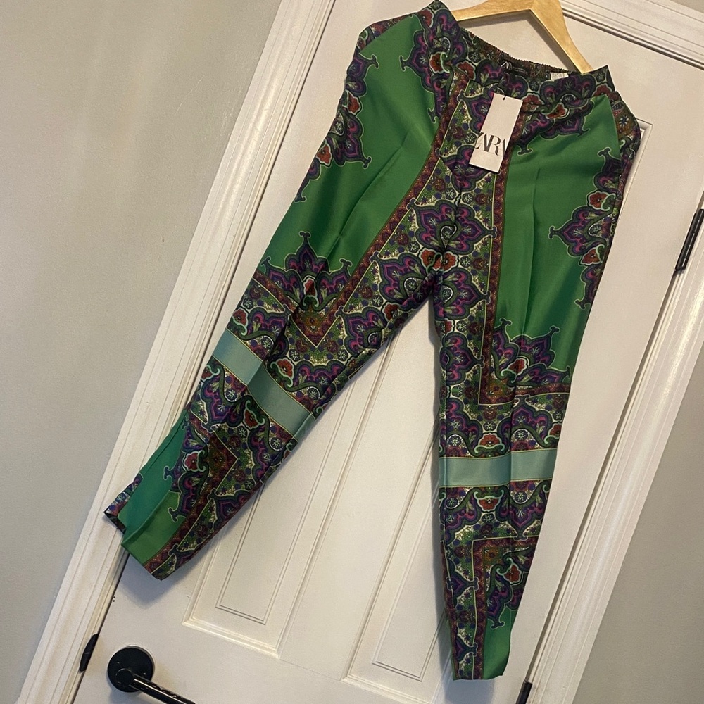 Zara Green and Purple Patterned Trousers
